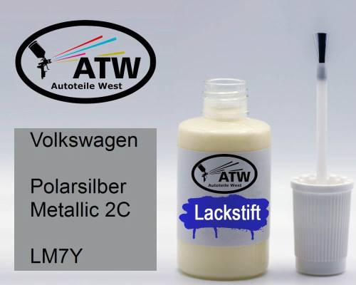 Volkswagen, Polarsilber Metallic 2C, LM7Y: 20ml Lackstift, von ATW Autoteile West.